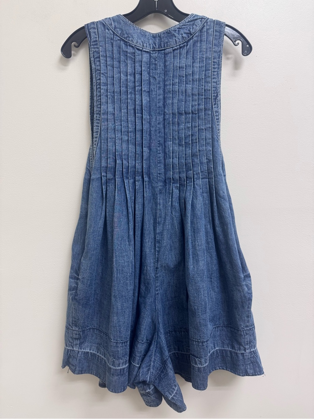 Free People Webster Pleated Romper 100% Cotton Small Medium Blue - Picture 7 of 16
